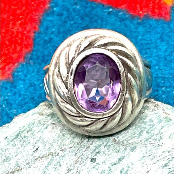 Sterling Navajo Stamped Amethyst Ring Sz 6.75
